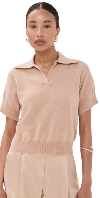 Sablyn Mirabelle Relaxed Cashmere Short Sleeve Polo Pink Sand
