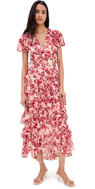 Cinq à Sept Floral Ribbons Tatum Dress Cherry Rose Multi
