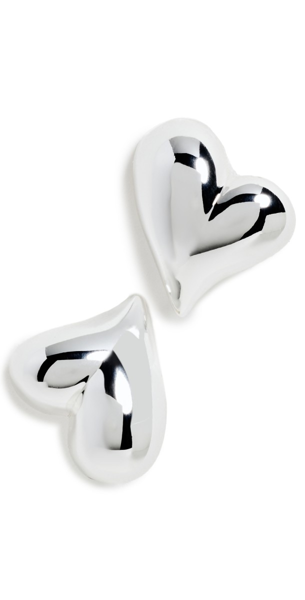 Jenny Bird Art Heart Button Earrings High Polish Silver