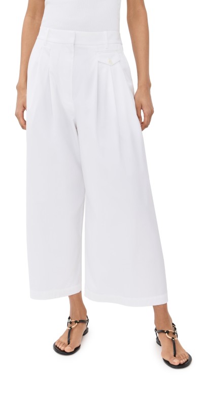 Tibi Bio Twill Triple Pleat Cropped Pants Optic White