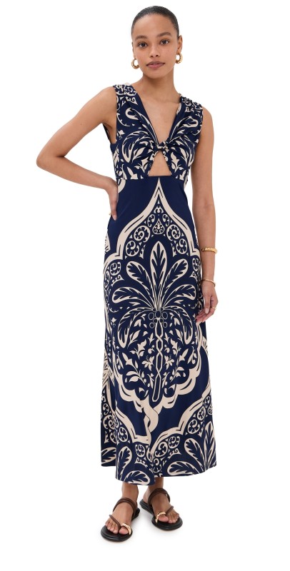 Johanna Ortiz Voyage Ankle Dress PALMA SEVILLANA NAVY/ECRU