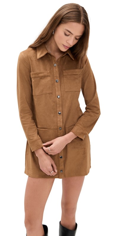 Saylor Kingston Faux Suede Mini Dress Taupe