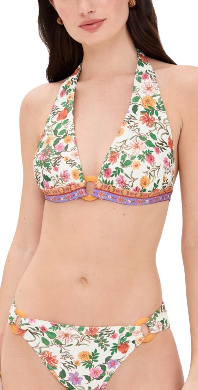 Shoshanna Toulouse Floral Ring Halter Bikini Top Raspberry Multi
