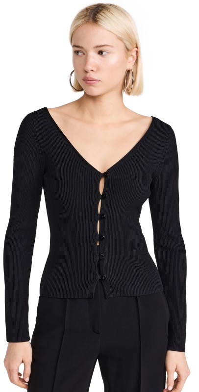 Enza Costa Viscose Sweater V Cardigan Black
