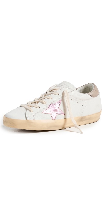 Golden Goose Super-Star Nappa Upper Laminated Star Leather Sneakers White/Antique Pink/Grey