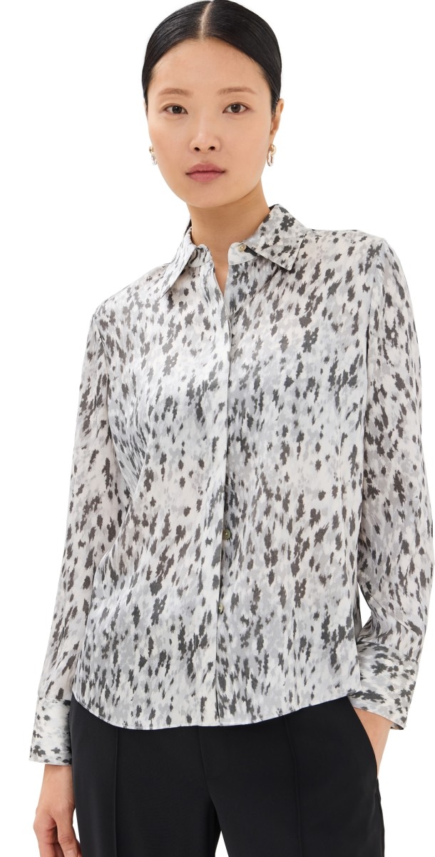 Vince Abstract Onyx Slim Fit Satin Shirt Grey Onyx