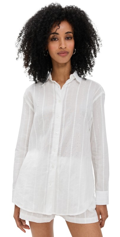 LE BOP Cecilia Long Sleeve Button Down Shirt White