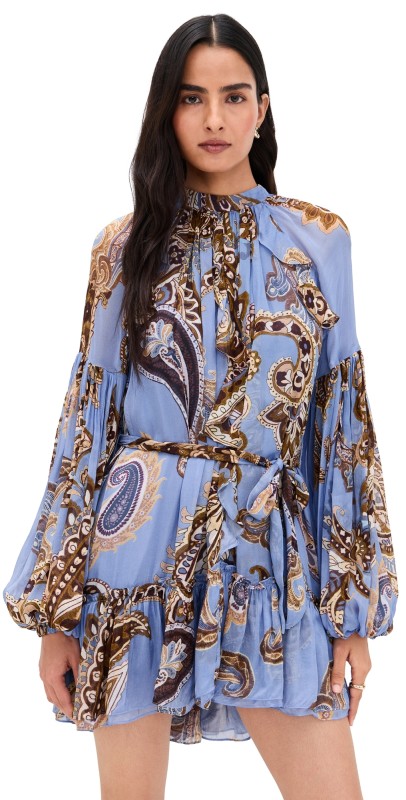 Hemant and Nandita Ruffle Mini Dress Cornflour Blue