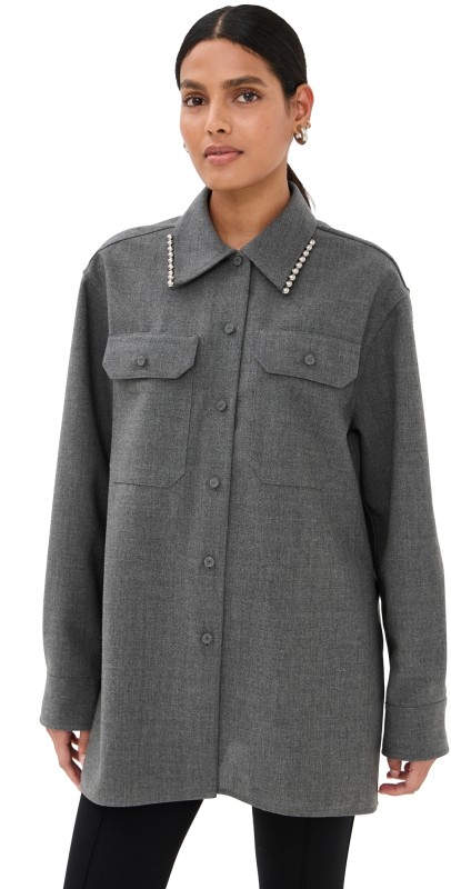 Jil Sander Wool Canvas Shirt Volcanic Glass