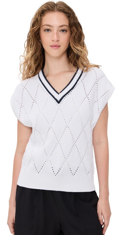 Varley Beaton Diamond Knit Pullover white/blue nights