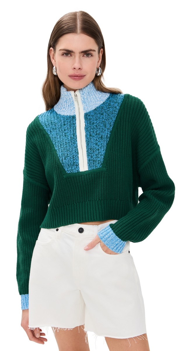 STAUD Cropped Hampton Sweater Jungle/Sky/Ivory