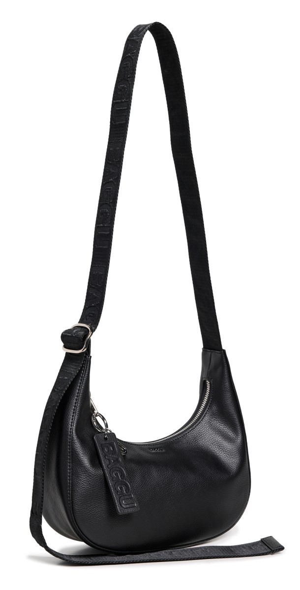 BAGGU Small Recycled Leather Crescent Bag Black