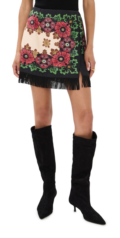 La DoubleJ Foulard Silk Mini Skirt with Fringes Bounty Placee