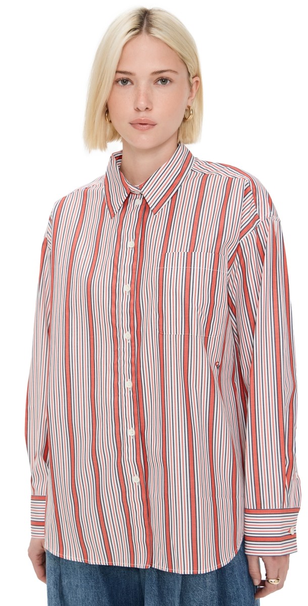 Clare V. Emiliette Shirt Red & Blue Stripe