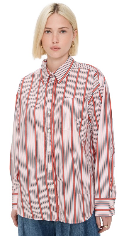 Clare V. Emiliette Shirt Red & Blue Stripe