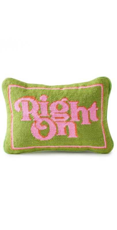 Jonathan Adler Right On Needlepoint Pillow - 9 X 12 Pink/Gr
