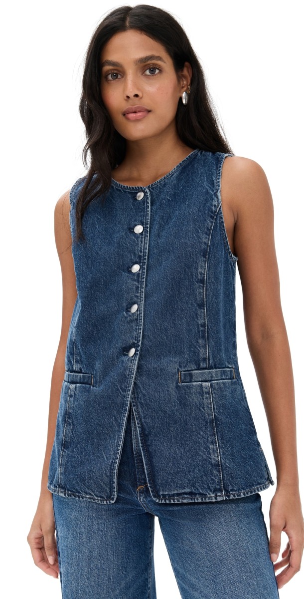 Madewell Denim Crewneck Cutaway Vest In Greendale Wash Greendale Wash