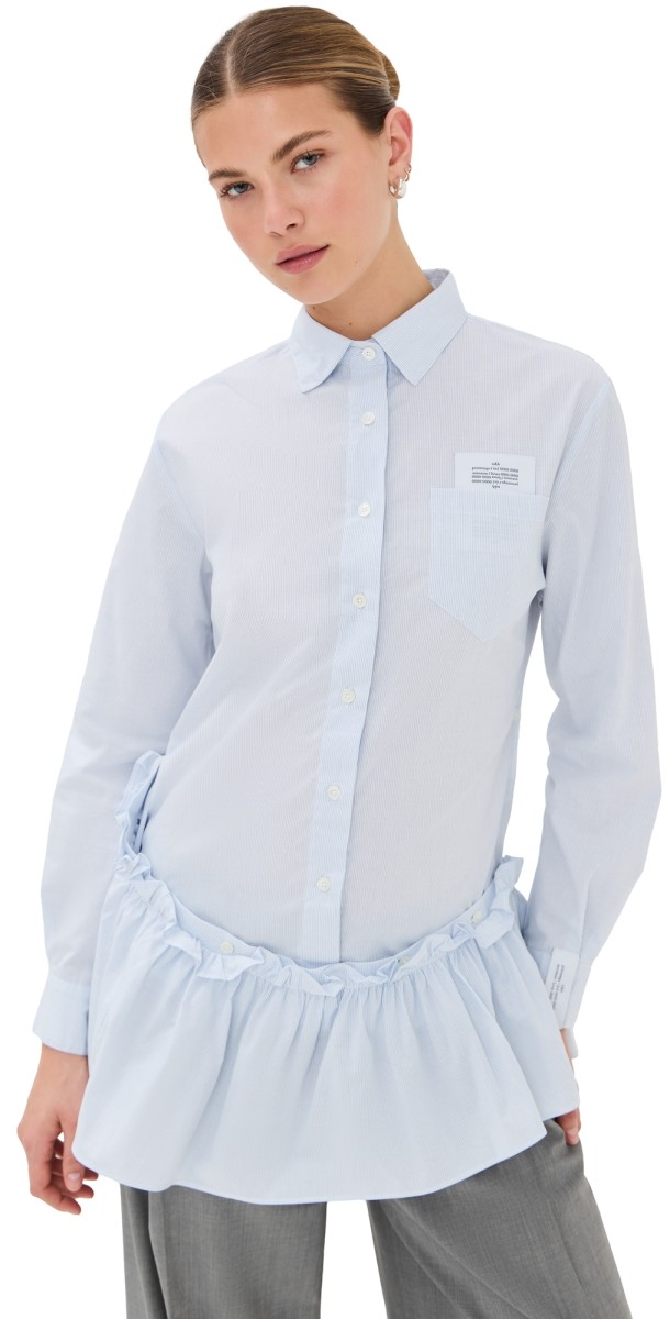 ROKH Tunic Shirt with Pleated Skirt Thin Blue