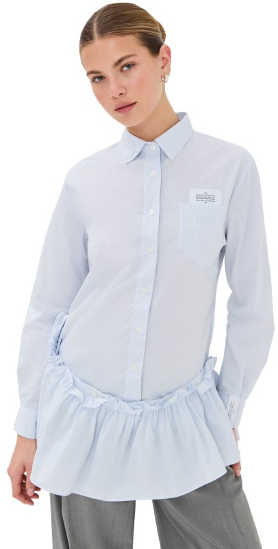 ROKH Tunic Shirt with Pleated Skirt Thin Blue