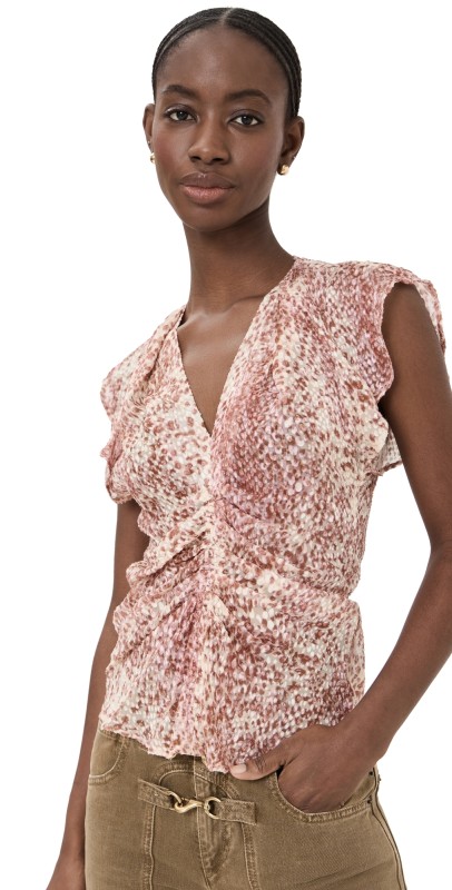 Isabel Marant Lonea Velvet Blouse Light Red/Ecru