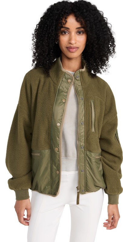 MWL by Madewell Drapey Sherpa Buick Jacket Color Block Kale