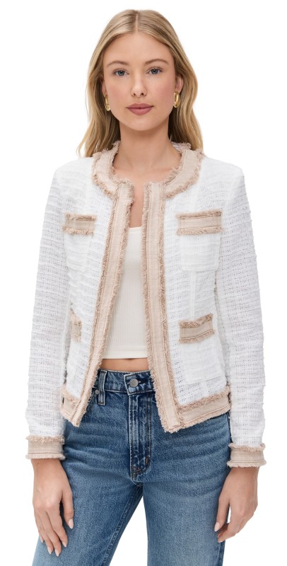 L'AGENCE Agnes Tweed Denim Jacket Blanc/Biscuit