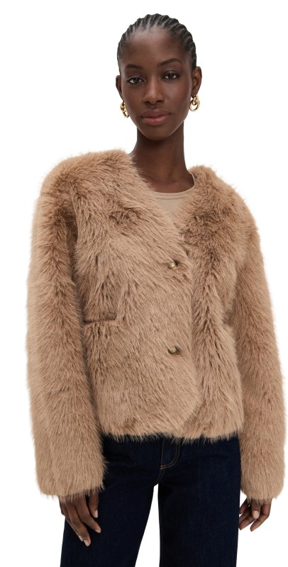 ESSENTIEL ANTWERP Faux Fur Jacket Sad Beige