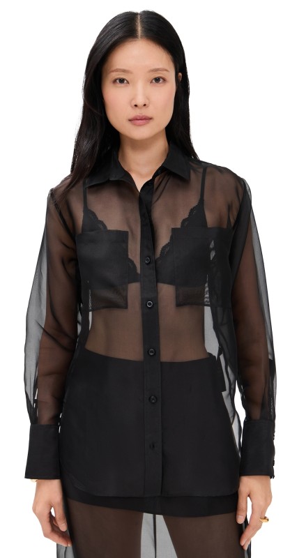 FRAME The Silk Organza Boy Shirt Black