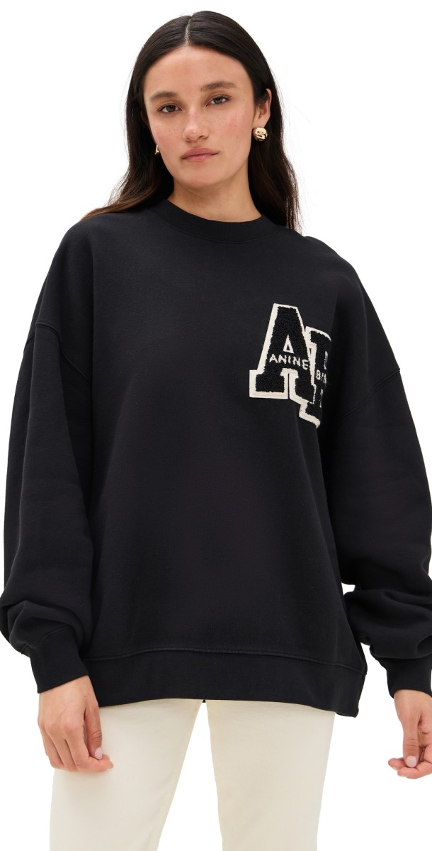 ANINE BING Miles Oversized Letterman Sweatshirt Black