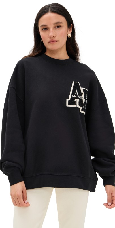 ANINE BING Miles Oversized Letterman Sweatshirt Black