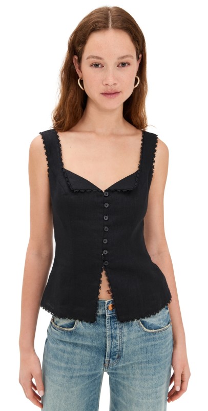 Reformation Viola Linen Top Black