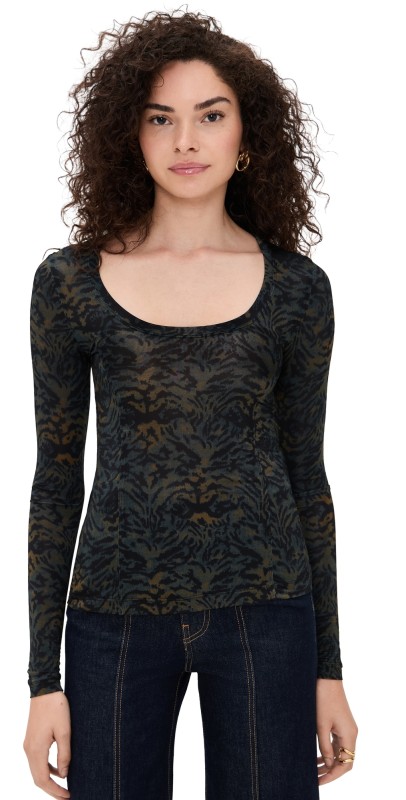 Ulla Johnson Aris Jersey Long Sleeve U-Neck Top DESERT JASPER