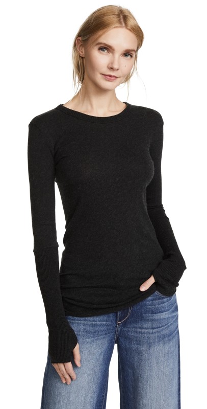 Enza Costa Cuffed Crew Top Charcoal