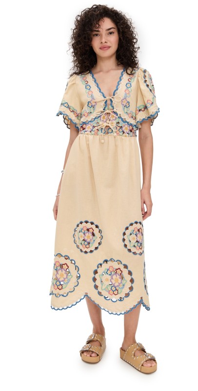 Sea Melinda Embroidered Midi Dress Ecru