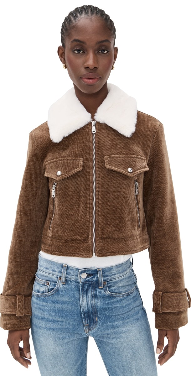 Avec Les Filles Wide Sleeve Corduroy Bomber Chocolate/Ivory
