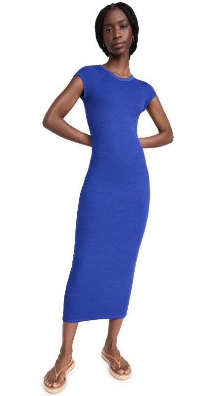 Enza Costa Rib Cap Sleeve Dress Blue Spirulina