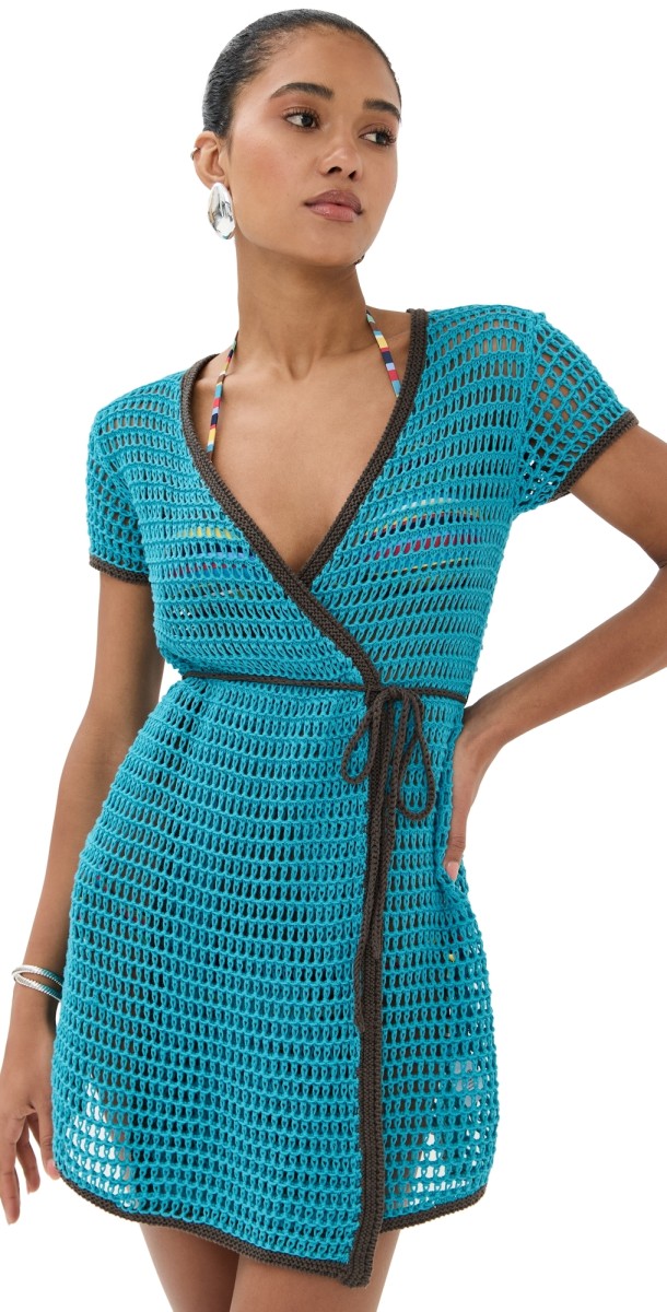 STAUD Spritz Dress Teal/Dark Chocolate