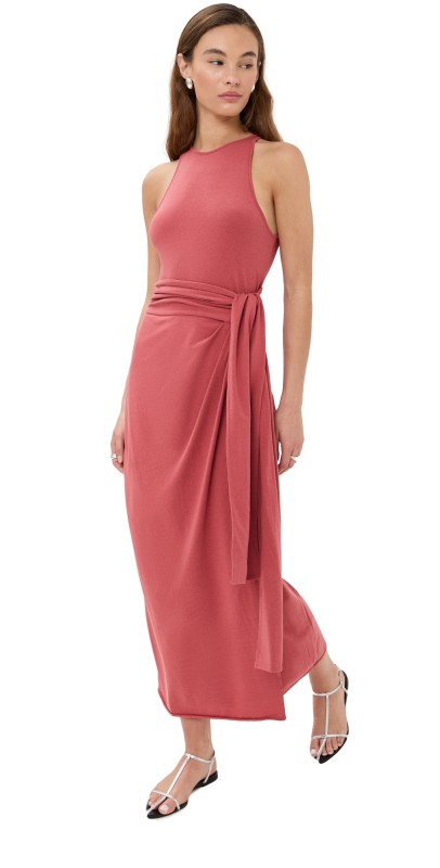 Another Tomorrow Sarong Tie Dress Rhubarb