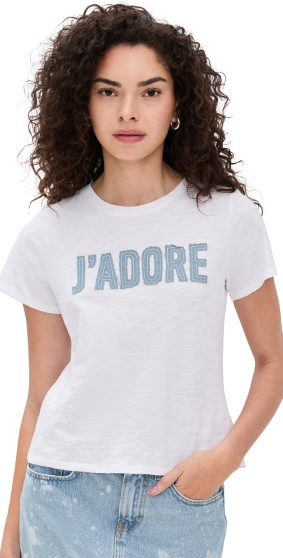 Cinq à Sept Denim Jadore Shrunken Tee White/Light Wash