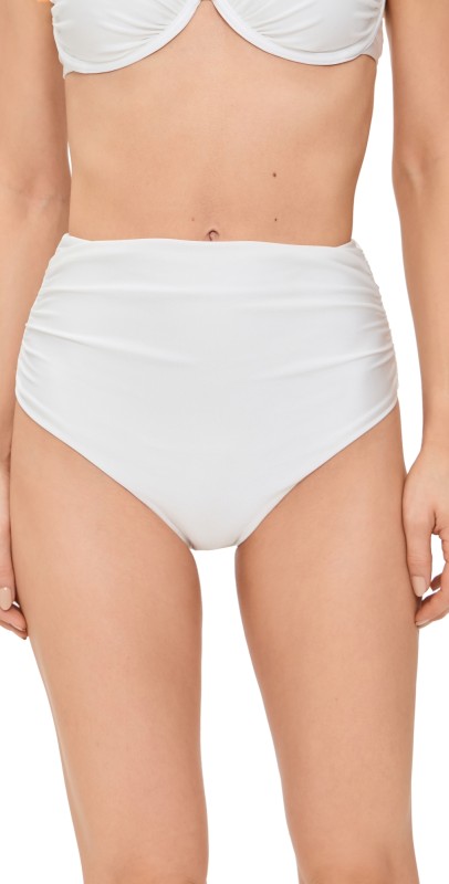 SIMKHAI Teya High Waisted Ruched Bikini Bottoms White