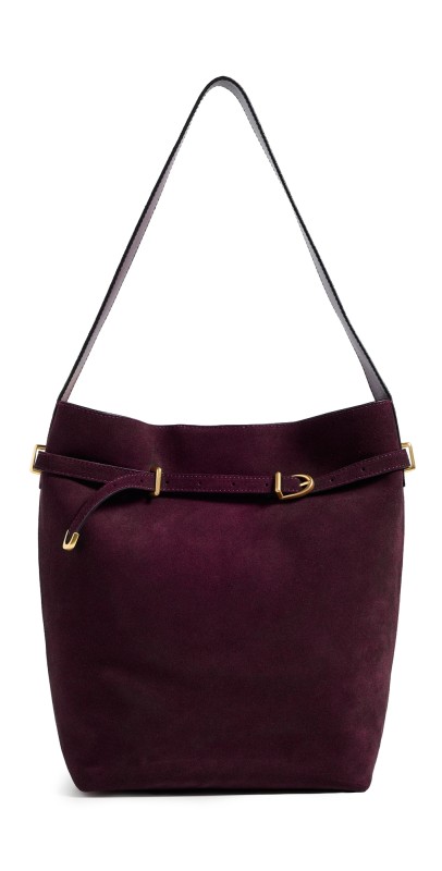 Madewell The Essential Belted Bucket Tote In Suede Dark Burgundy