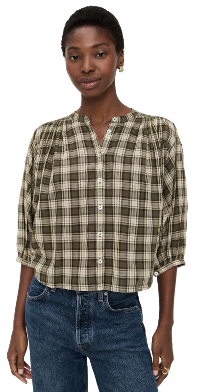 Madewell Balloon-Sleeve Top Fall Plaid Faded Ivy
