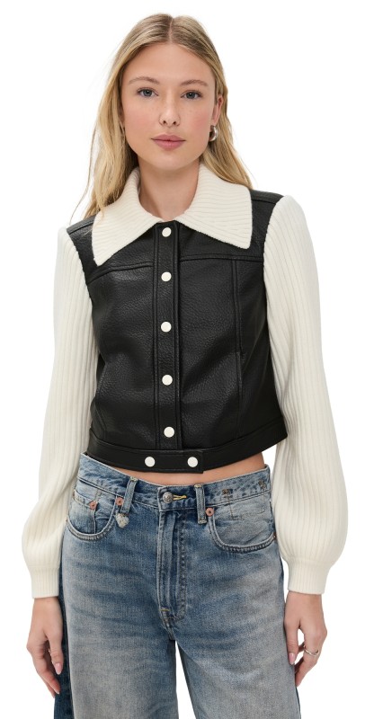 Cinq à Sept Knit Sleeve Ciara Jacket Black/Ivory