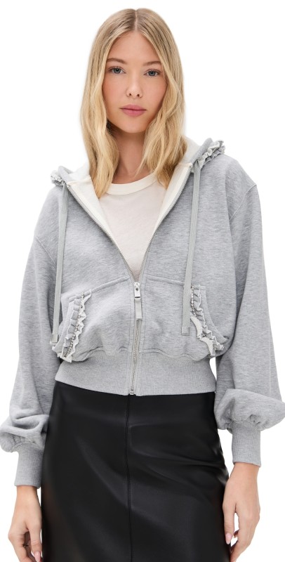 Cinq à Sept Ruffle Rhinestone Heather Maddie Zip Up Heather Grey