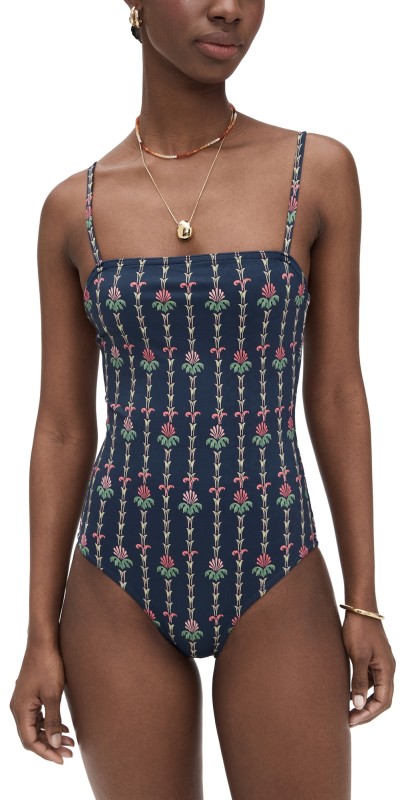 Hill House Home The Giana One Piece Swimsuit Trailing Fern/Navy Multi