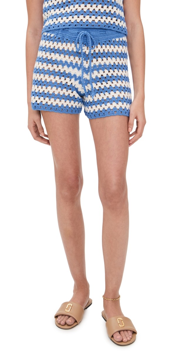 MINKPINK Cally Crochet Shorts Blue/White