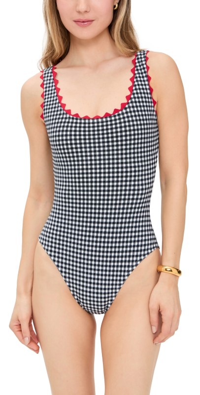Karla Colletto Livvy Round Neck Silent Underwire Tank One Piece Black/White/Cherry