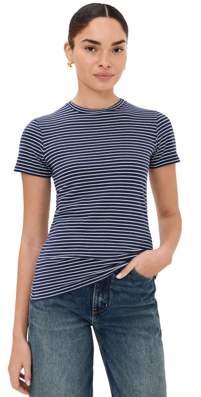 Nili Lotan Lana Crew Neck Tee Navy/Natural Stripe