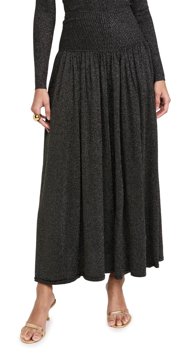 Zimmermann Crush Metallic Flare Skirt Black/Gold