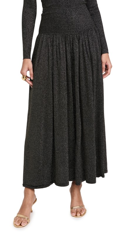 Zimmermann Crush Metallic Flare Skirt Black/Gold
